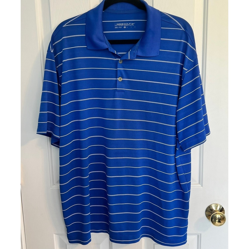 Nike Golf Dri-FIT Polo Shirt Mens XL Blue White Striped Short Sleeve 353325-491